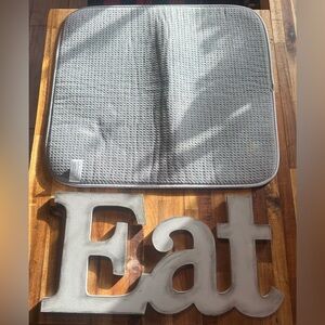 Gray Waffle Textured Dish Drying Mat & Wood Eat Sign
